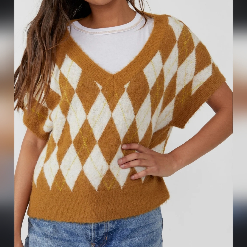 Free People Through The Motions Sweater Vest in Tiger Eye Combo